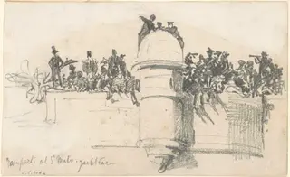 Ramparts at St. Malo—Yacht Race, by John Singer Sargent, graphite, 1875