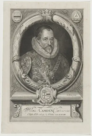 William Camden, by Robert White, ink, 1695