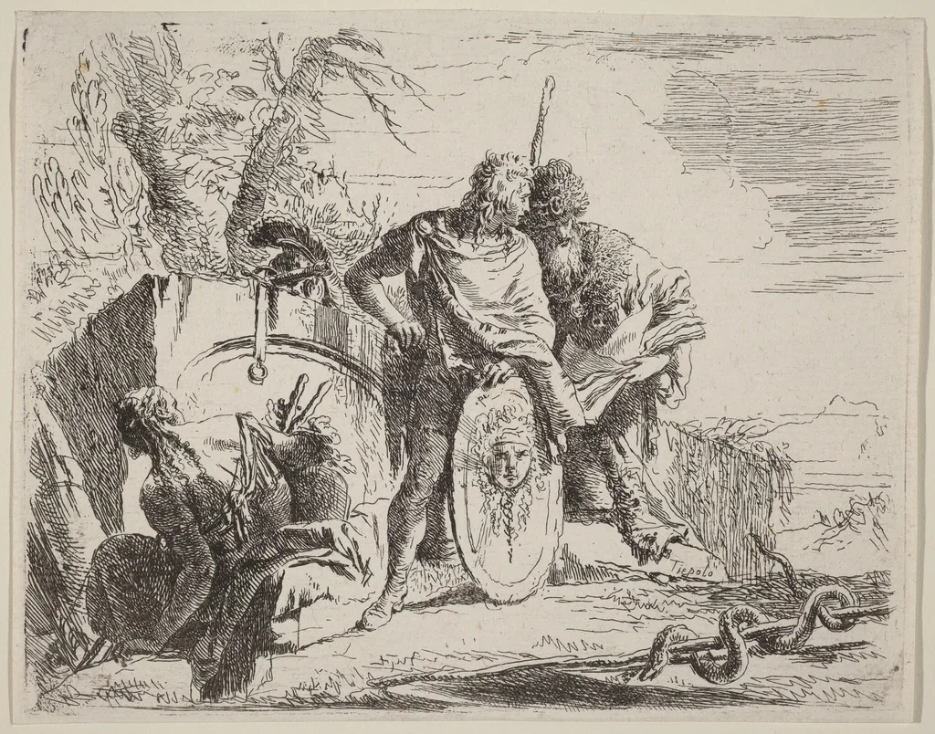 Young Soldier with Philosopher and Seated Woman, by Giovanni Battista Tiepolo, ink