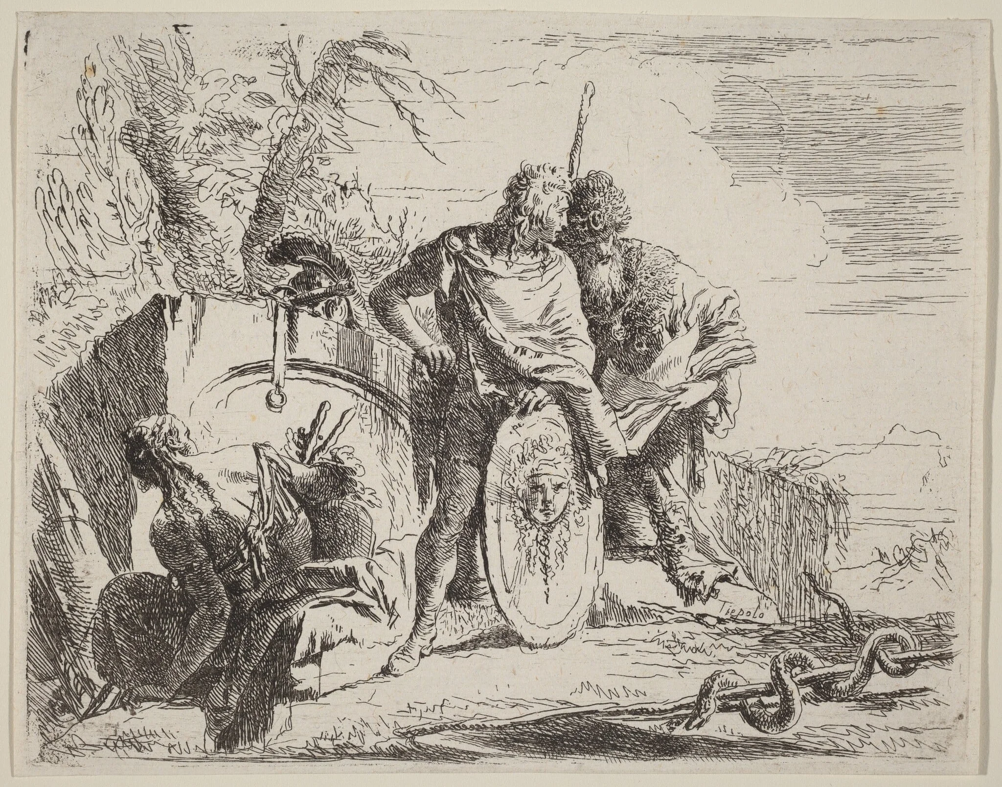 Young Soldier with Philosopher and Seated Woman, detail