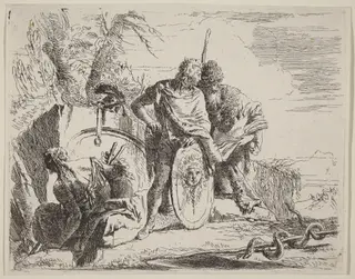 Young Soldier with Philosopher and Seated Woman, by Giovanni Battista Tiepolo, ink