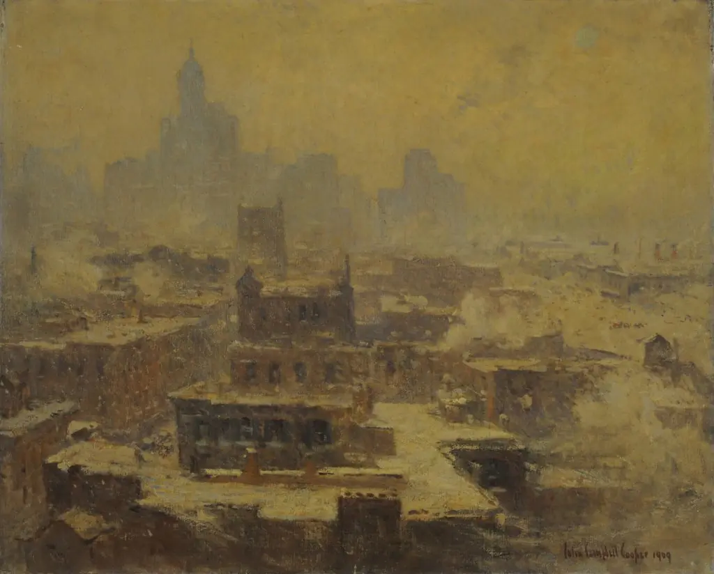 Tormenta de nieve en Nueva York, by Colin Campbell Cooper, oil, 1909