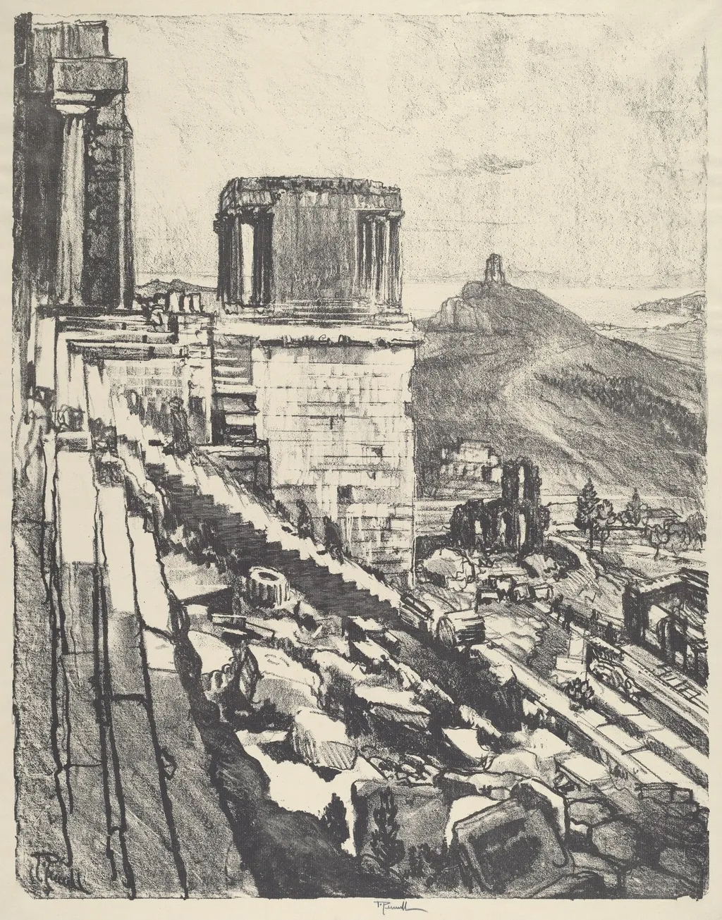 The Temple of Nike, Athens, by Joseph Pennell, ink, 1913