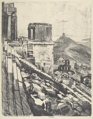 The Temple of Nike, Athens, by Joseph Pennell, ink, 1913