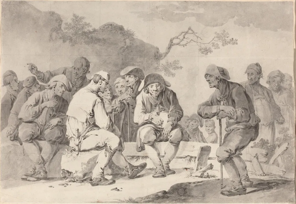 Self-Portrait with Country Folk from Appenzell, by Tiberius Dominikus Wocher, graphite, 1798