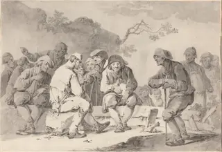 Self-Portrait with Country Folk from Appenzell, by Tiberius Dominikus Wocher, graphite, 1798
