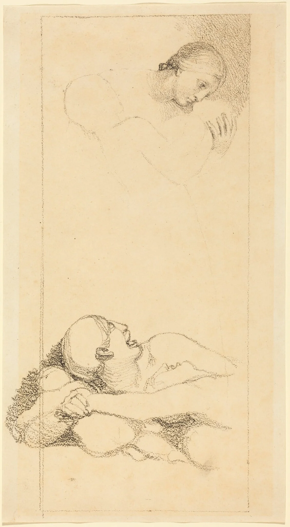 Frightened Man Looking Up; Woman and Children, detail