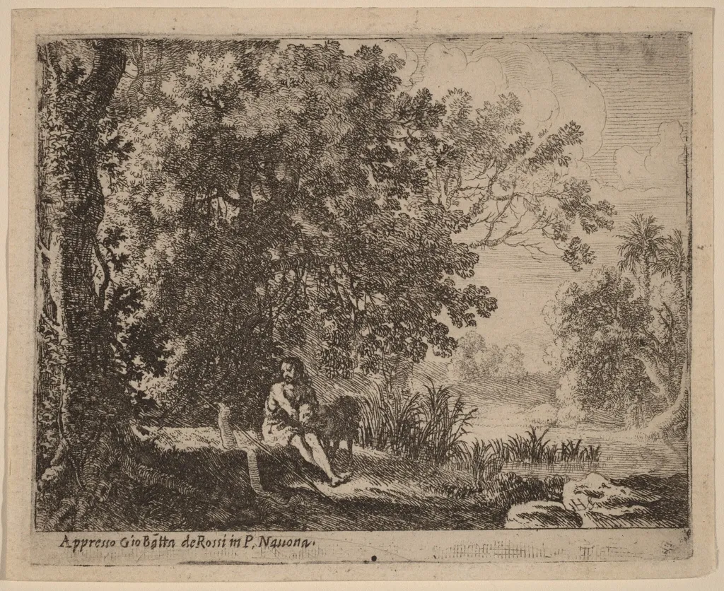 John the Baptist in the Wilderness, by Herman van Swanevelt, ink, 1628
