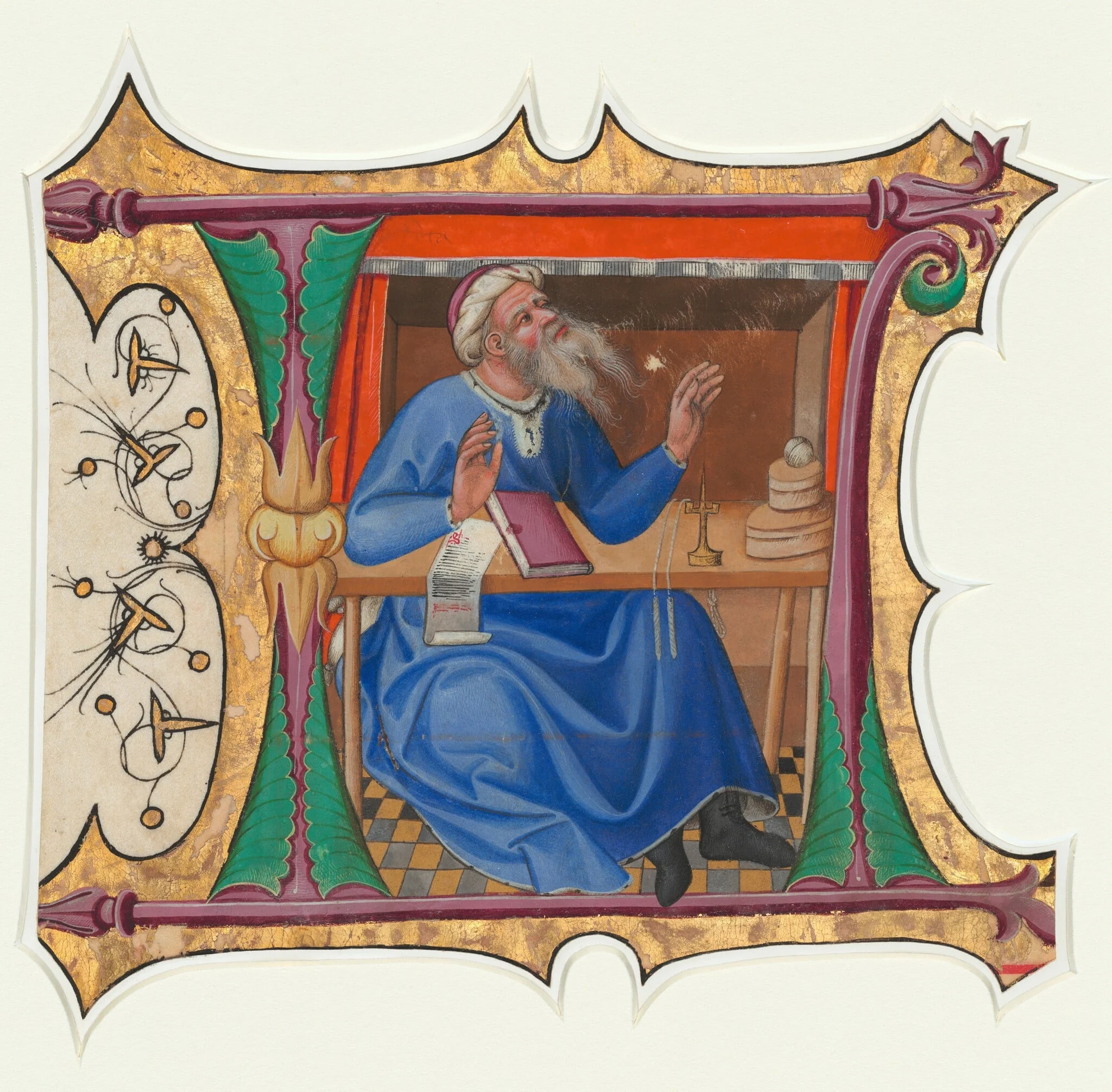 Initial L with Old Testament Prophet, detail