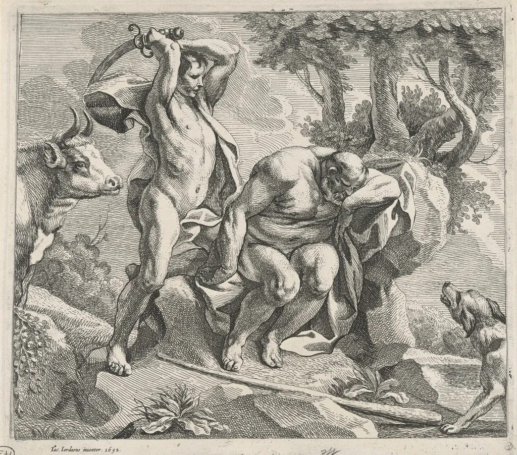 Mercury Killing Argus, by Remoldus Eynhoudts, ink, 1652
