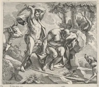 Mercury Killing Argus, by Remoldus Eynhoudts, ink, 1652
