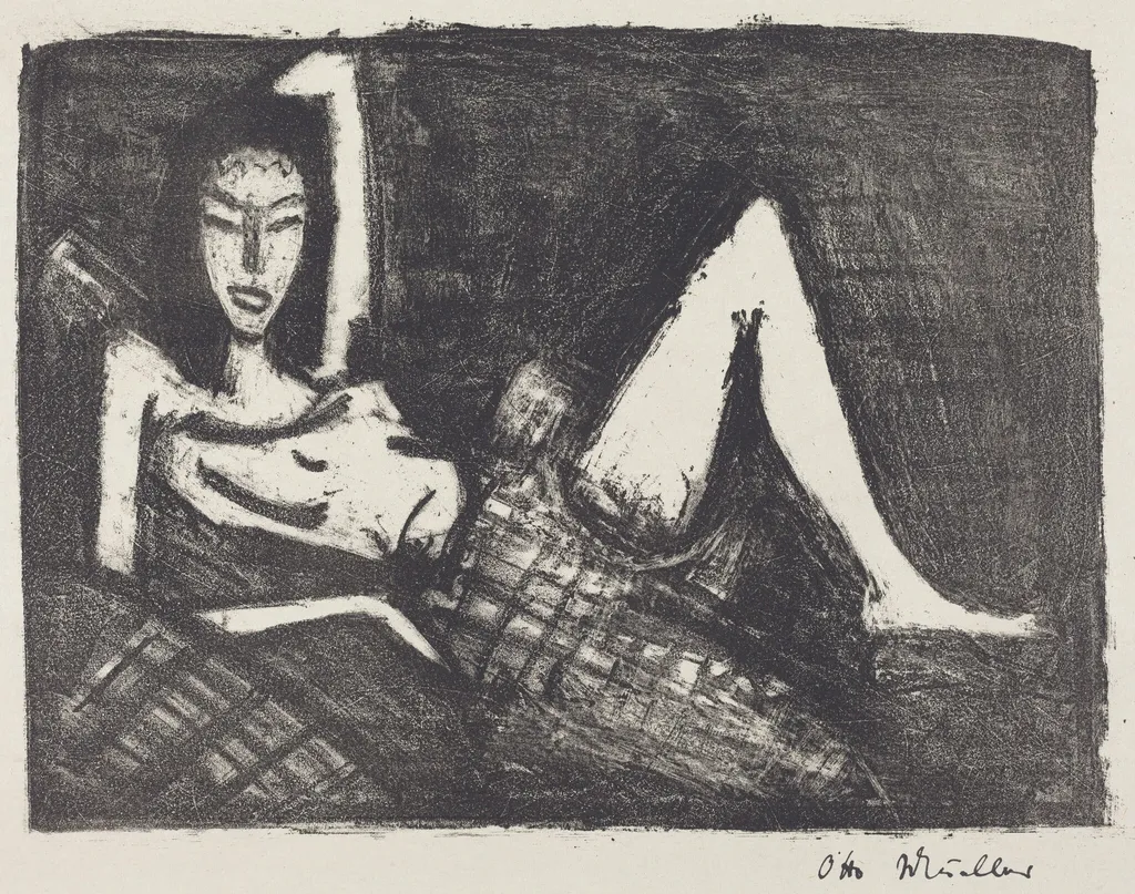 Girl on a Couch (Madchen auf dem Kanapee), by Otto Mueller, ink, 1922