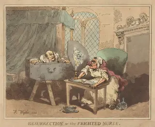 Resurrection, or The Frighted Nurse, by Thomas Rowlandson, ink, 1784
