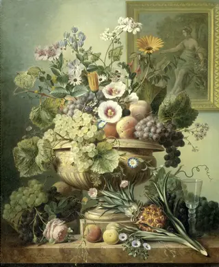 Still-Life with Flowers and Fruit, by Eelke Jelles Eelkema, oil, 1822