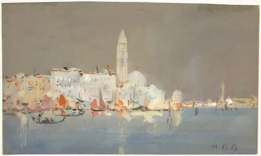 Venetian Capriccio with a Campanile, by Hercules Brabazon Brabazon, gouache, 1864