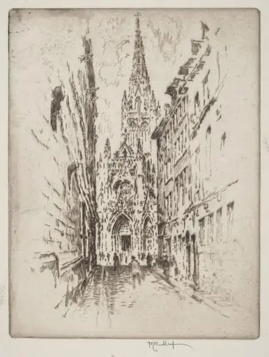 San Maclou, Rouen, by Joseph Pennell, ink, 1907