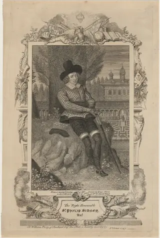 Sir Philip Sidney, Soldier and Poet, by George Vertue, ink, 1745