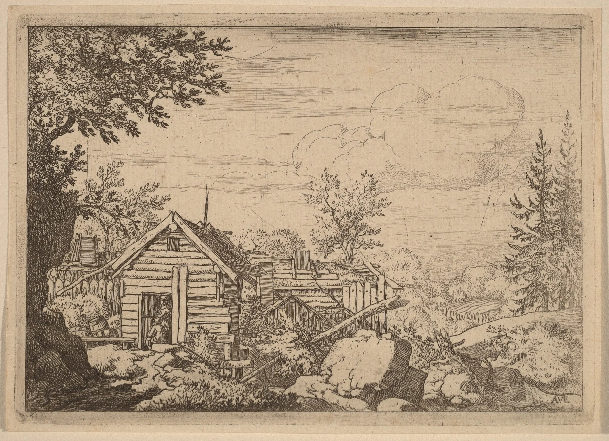 Two Men in the Doorway of a Hut, detail