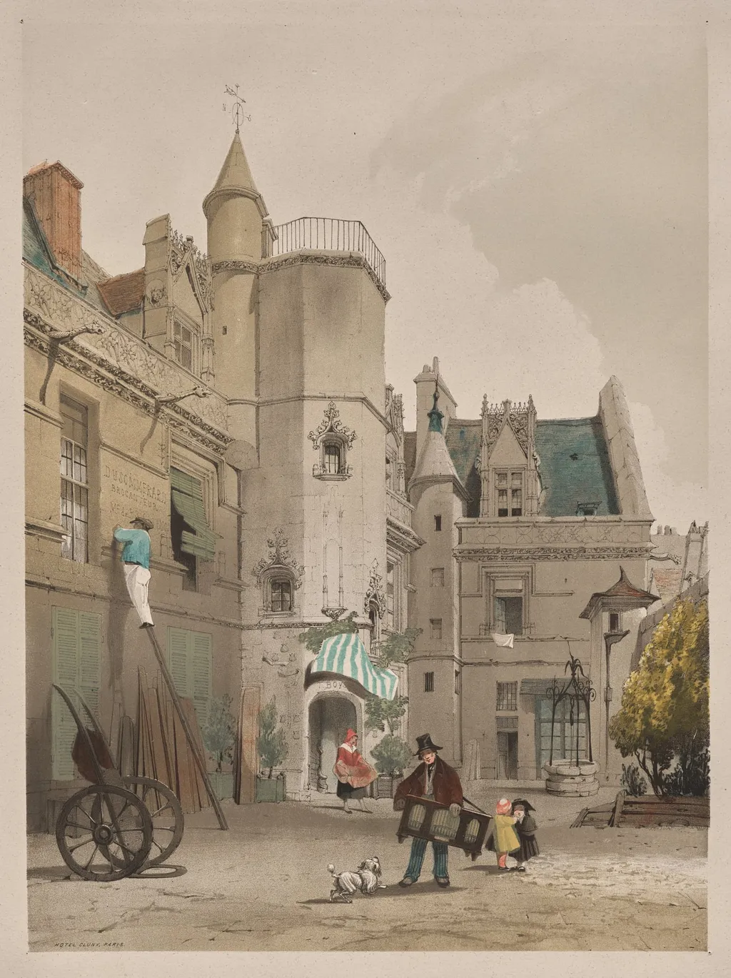 Picturesque Architecture in Paris, Ghent, Antwerp, Rouen:  Hôtel Cluny, Paris, by Thomas Shotter Boys, 1839
