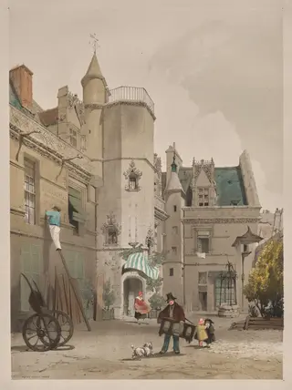 Picturesque Architecture in Paris, Ghent, Antwerp, Rouen:  Hôtel Cluny, Paris, by Thomas Shotter Boys, 1839
