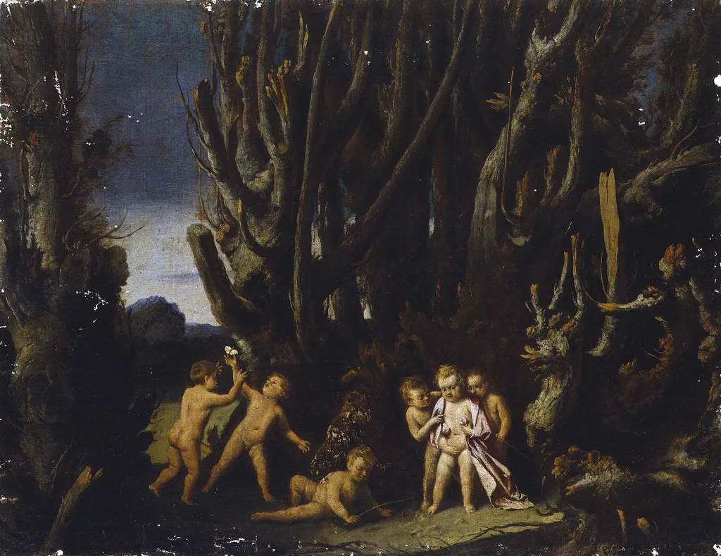 Putti in a Landscape, by Antonio Maria Vassallo, oil, 1642