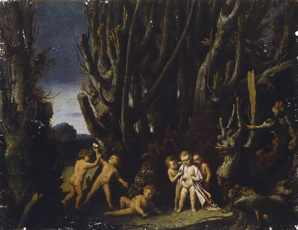 Putti in a Landscape, by Antonio Maria Vassallo, oil, 1642
