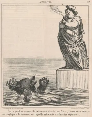 Sur le point de se noyer ..., by Honoré Daumier, ink, 1855