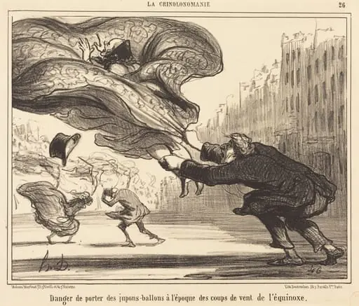 Danger de porter des jupons-ballons..., by Honoré Daumier, ink, 1857