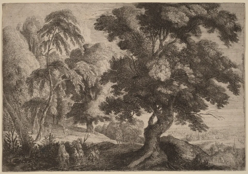 Landscape with Two Deer, by Ignatius van der Stock, ink