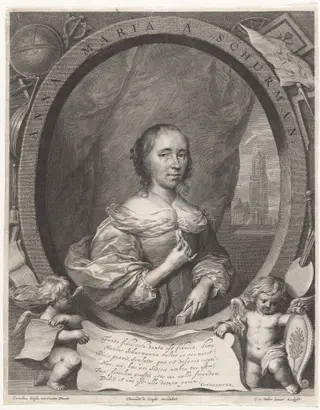Anna Maria van Schurman, by Cornelis van Dalen the Younger, ink, 1657