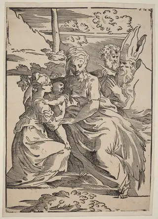 The Holy Family with Two Saints, by Antonio da Trento, ink, 1529