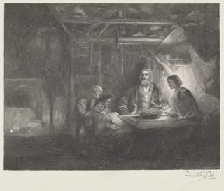 Philemon and Baucis, by Timothy Cole, ink, 1927