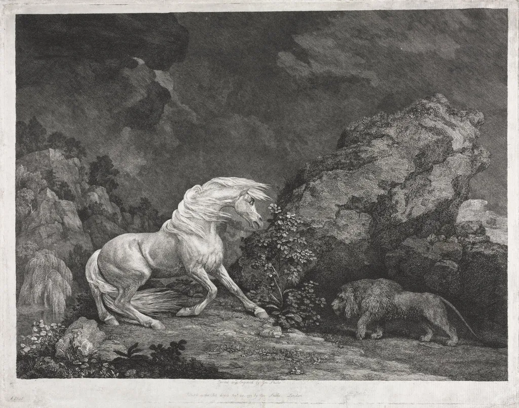 A Horse Frightened by a Lion, by George Stubbs, 1777