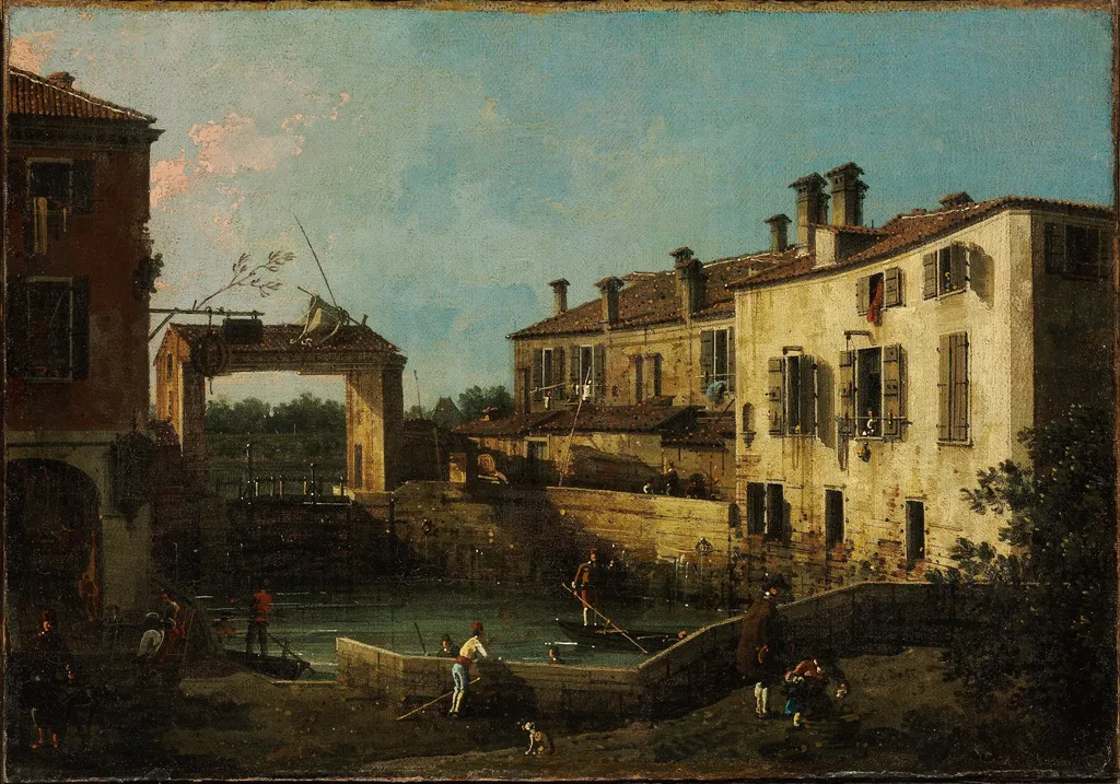 The Lock at Dolo, by Canaletto, oil