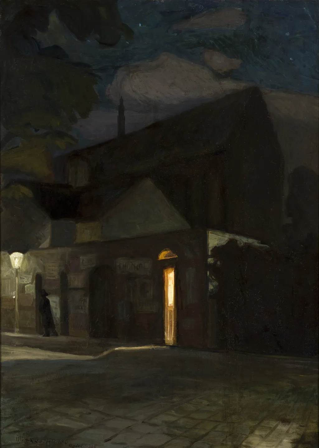 The Domincan Church in Krakow at Night, by Henryk Szczyglinski, oil, 1902