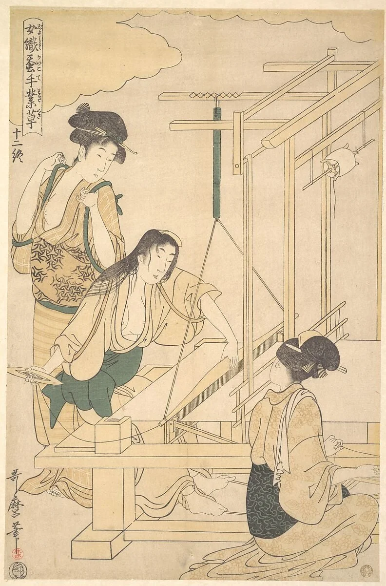 女織蚕手業草 十二終|Women Weaving Silk Cloth, detail