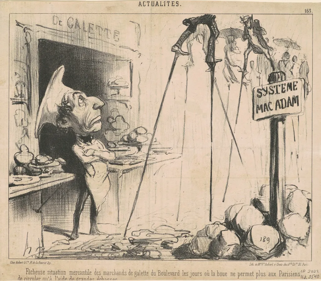 Facheuse situation des marchands de galette, by Honoré Daumier, ink, 1850