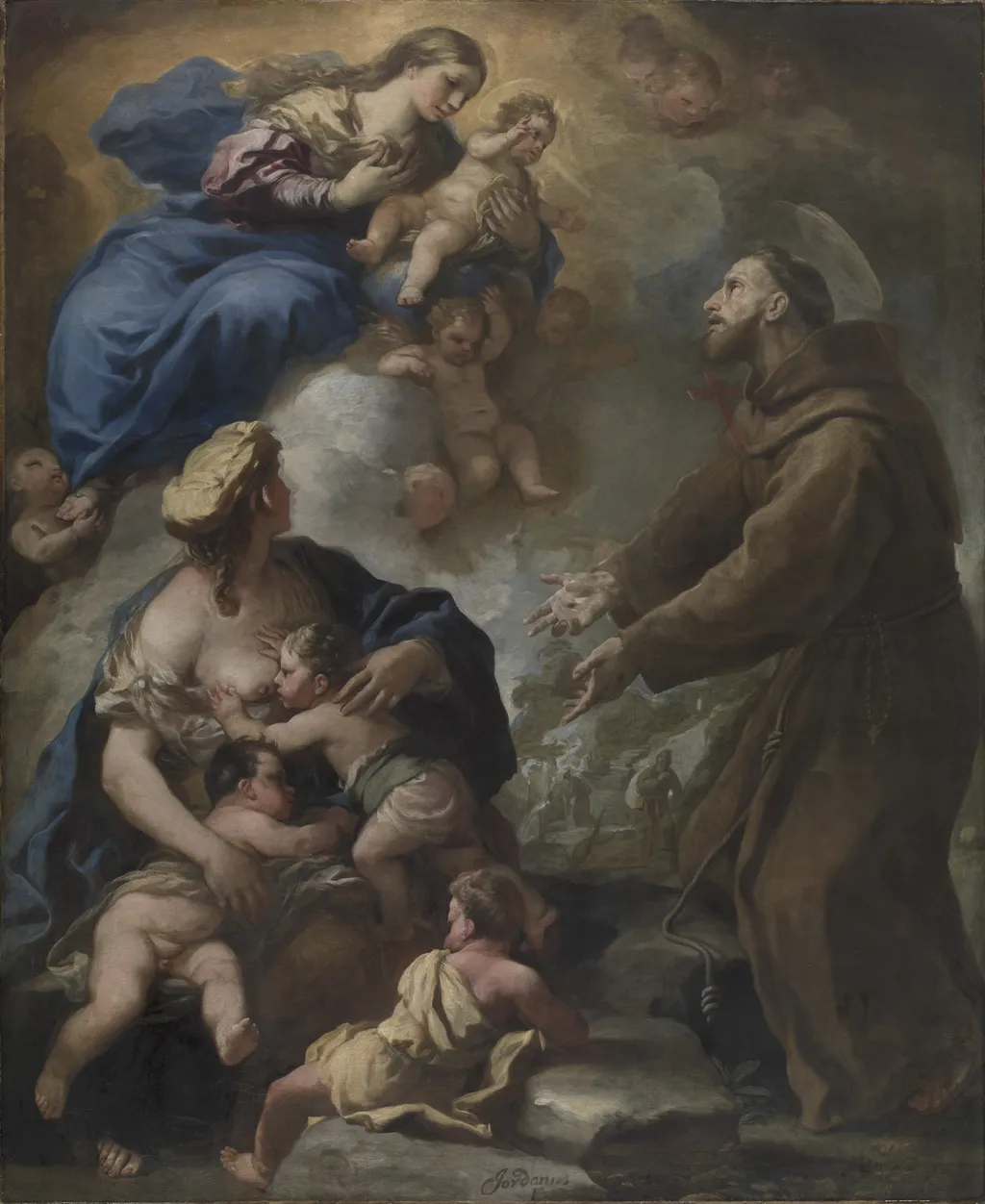 The Virgin and Child Appearing to Saint Francis of Assisi, by Luca Giordano, oil, 1692