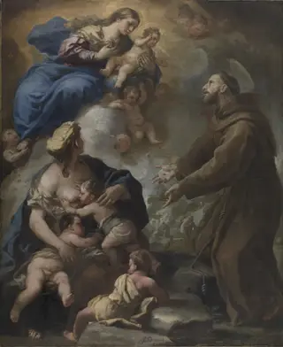 The Virgin and Child Appearing to Saint Francis of Assisi, by Luca Giordano, oil, 1692