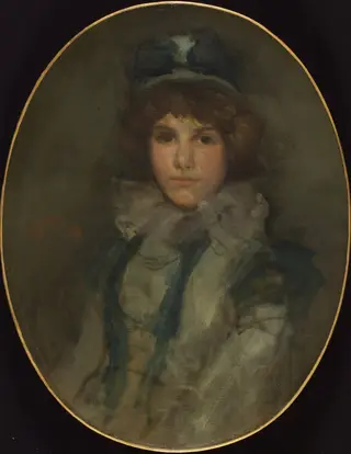 Blue and Coral:  The Little Blue Bonnet, by James McNeill Whistler, oil, 1900