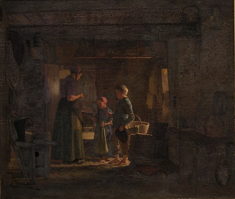 To tiggerbørn i et bondekøkken, detail