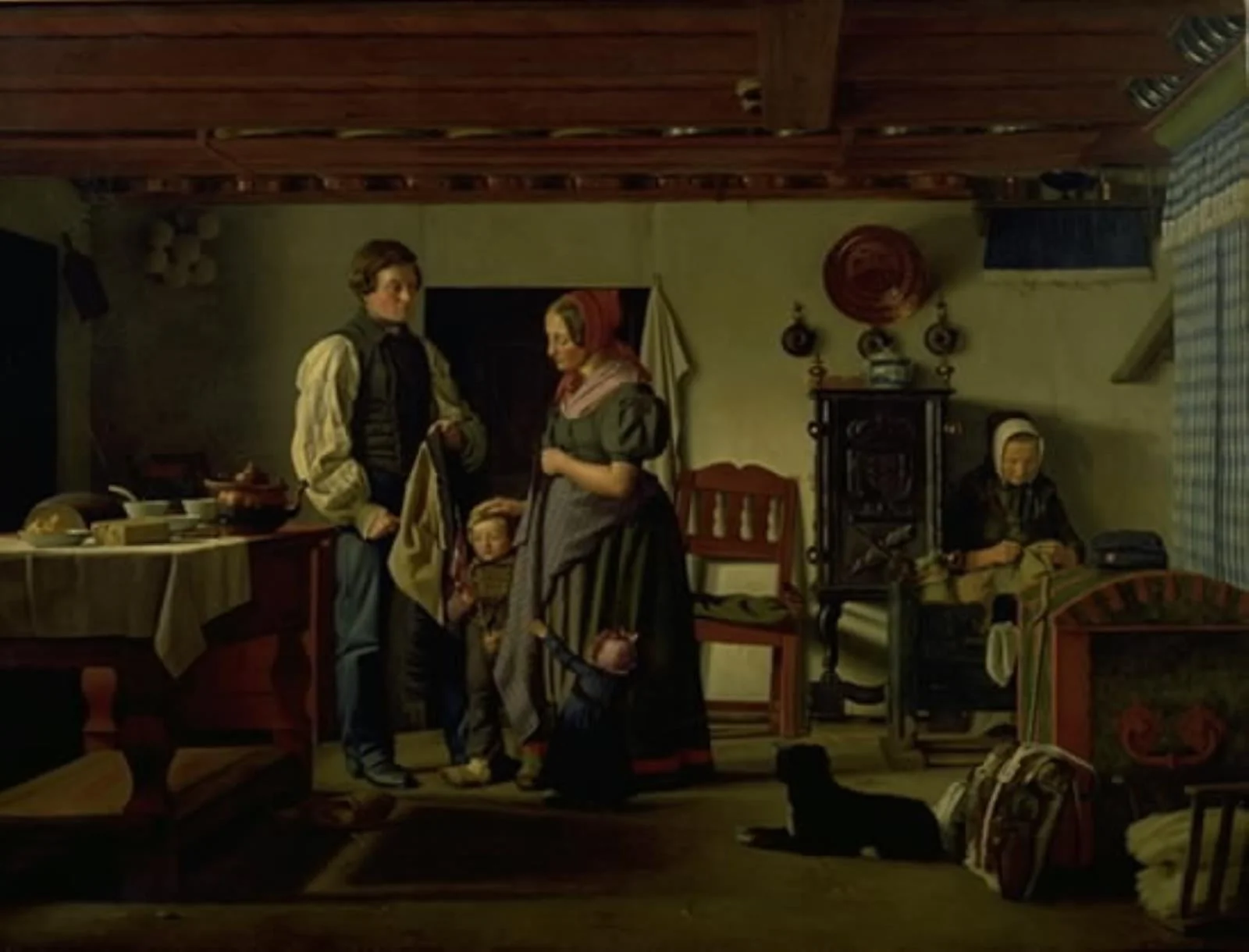 Reservesoldatens afsked med sin familie, detail