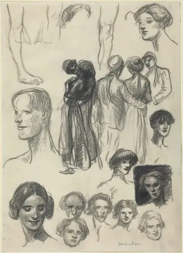Sheet of Sketches, by Théophile Alexandre Steinlen, chalk, 1891