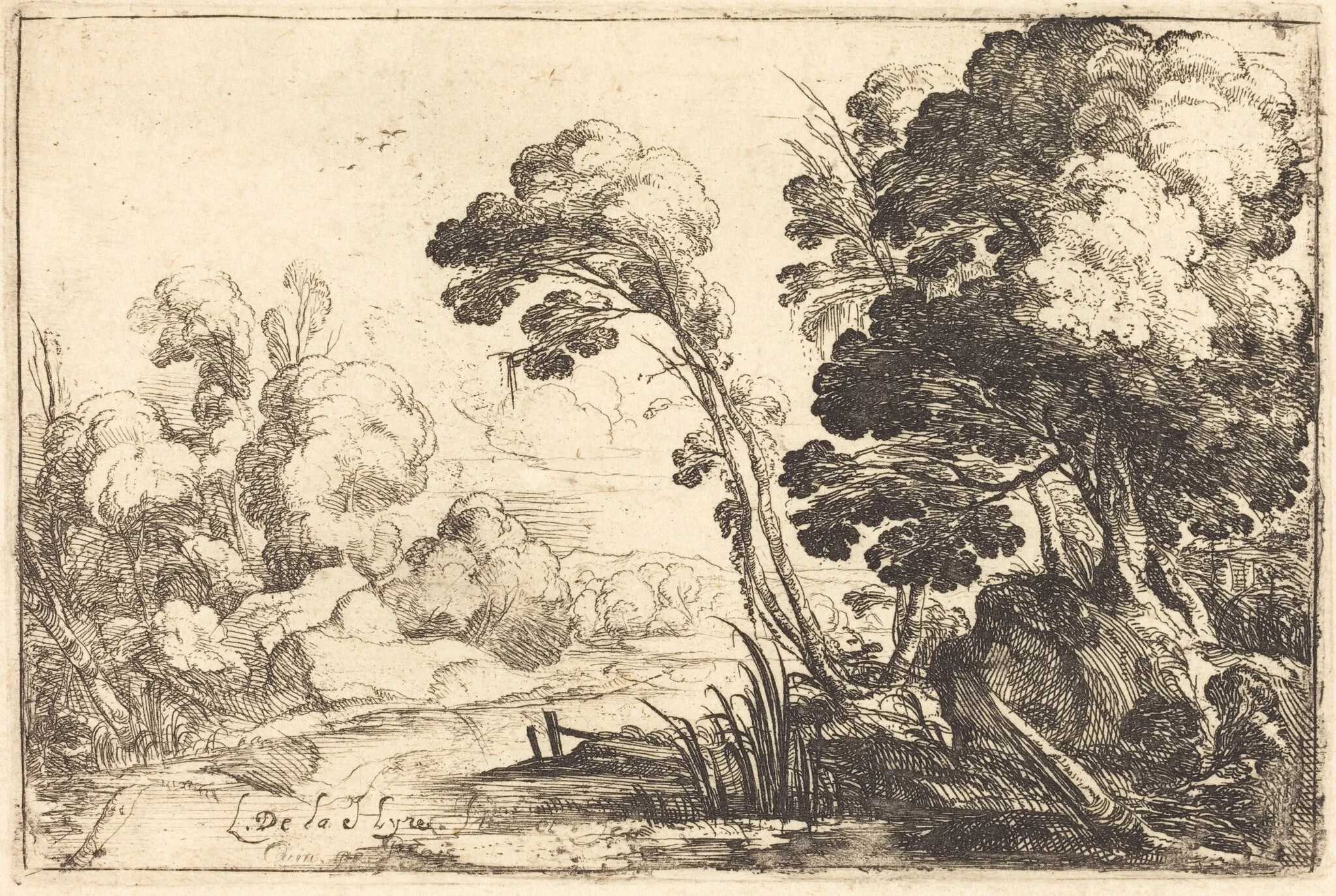 Wooded Landscape with a River, detail