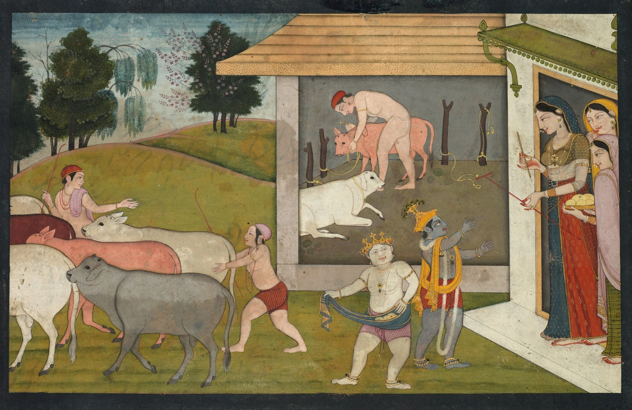 Krishna and Balarama Taking the Cattle Out to Graze, from a Bhagavata Purana, detail