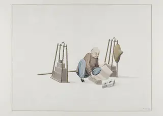 Man Selling Toilet Paper, by Puqua, paint, 1790