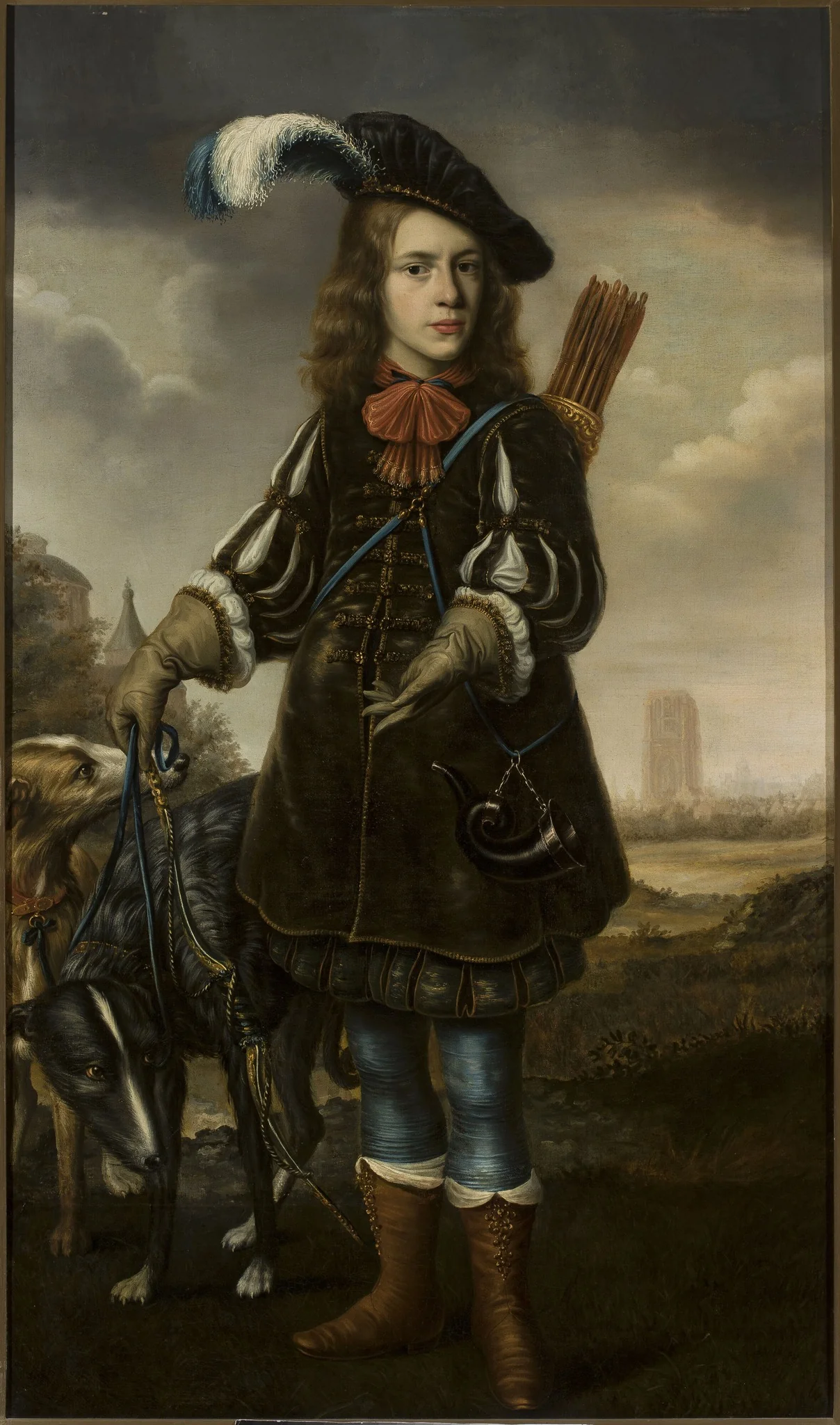 Portrait of a boy in a hunting attire, detail