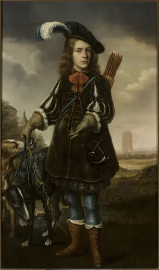 Portrait of a boy in a hunting attire, by Douwe Juwes de Dowe, oil, 1645