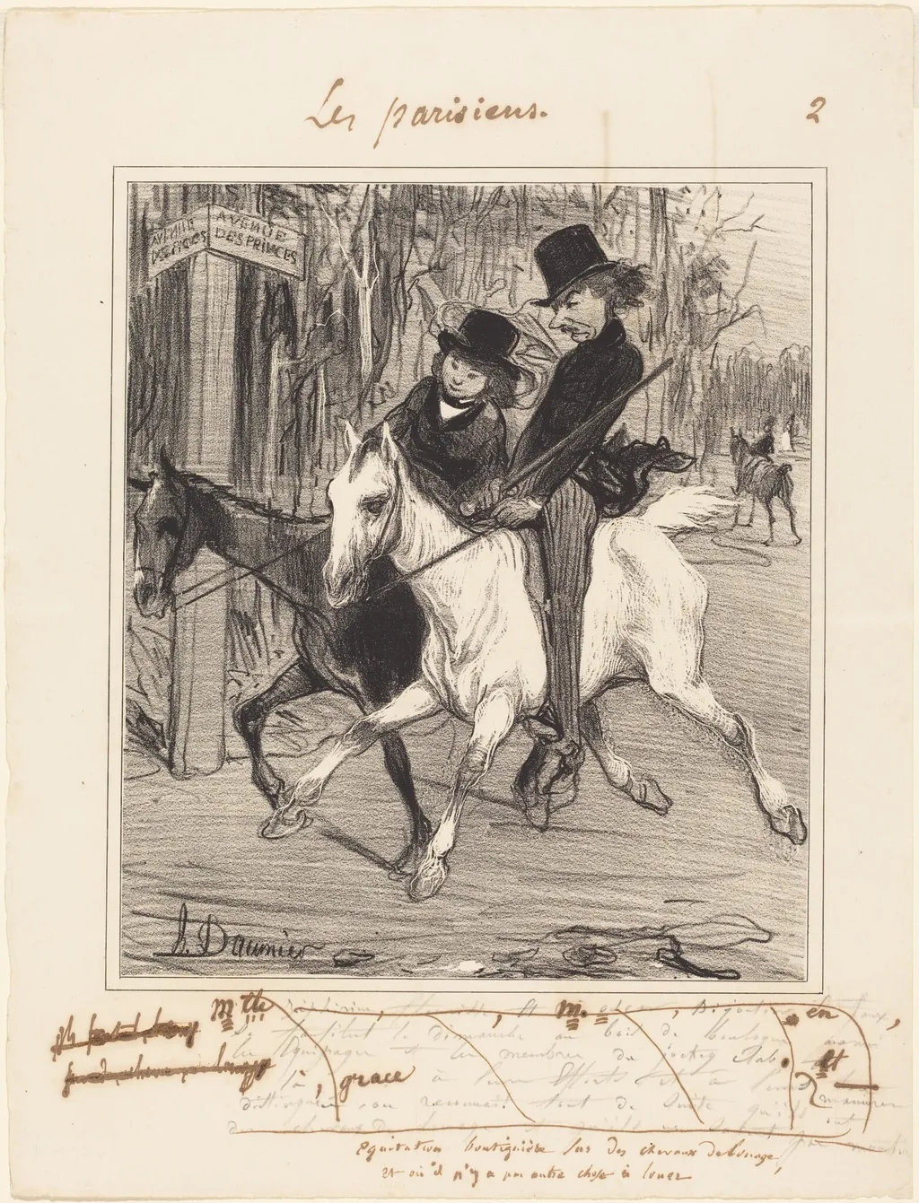 Équitation boutiquière, by Honoré Daumier, ink, 1839