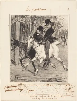 Équitation boutiquière, by Honoré Daumier, ink, 1839